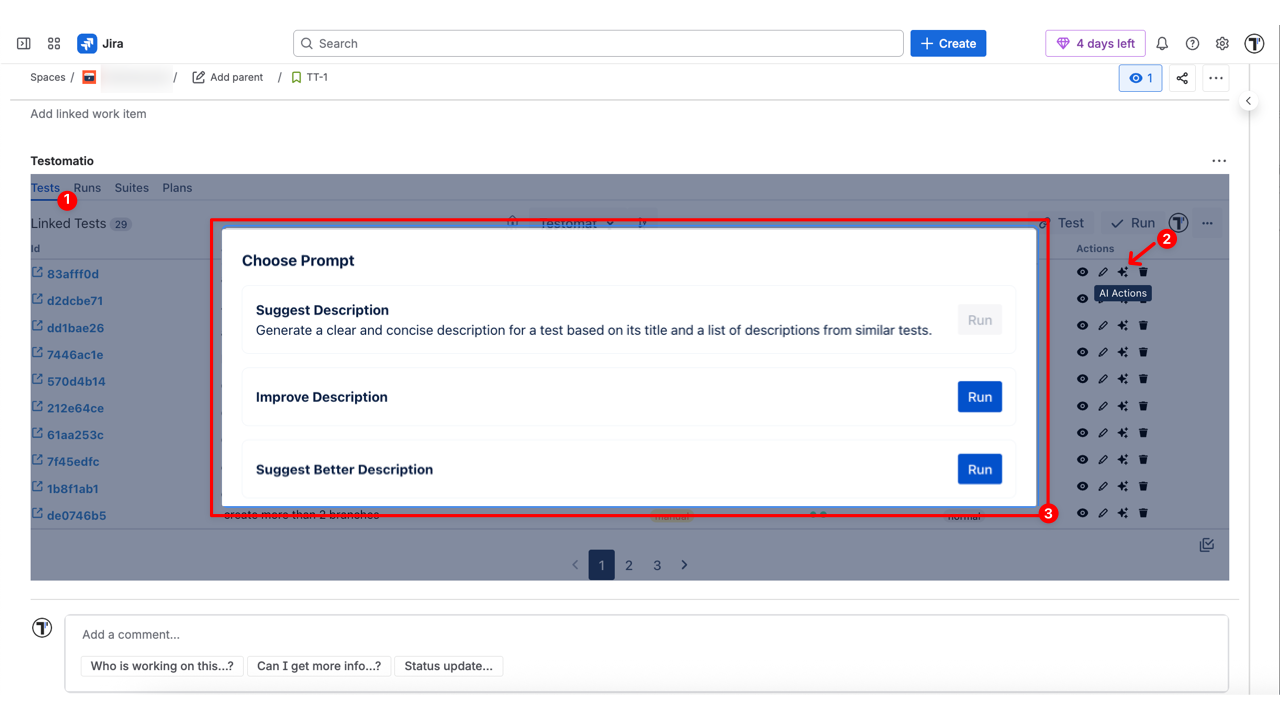 AI Actions for Tests